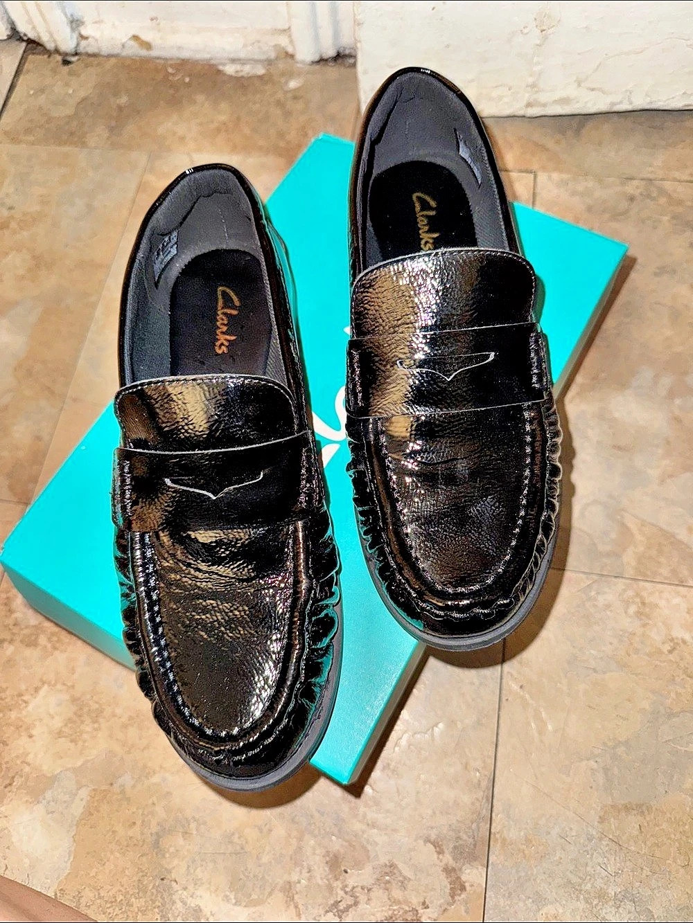 Clarks Alexia Black Patent Loafers US 7